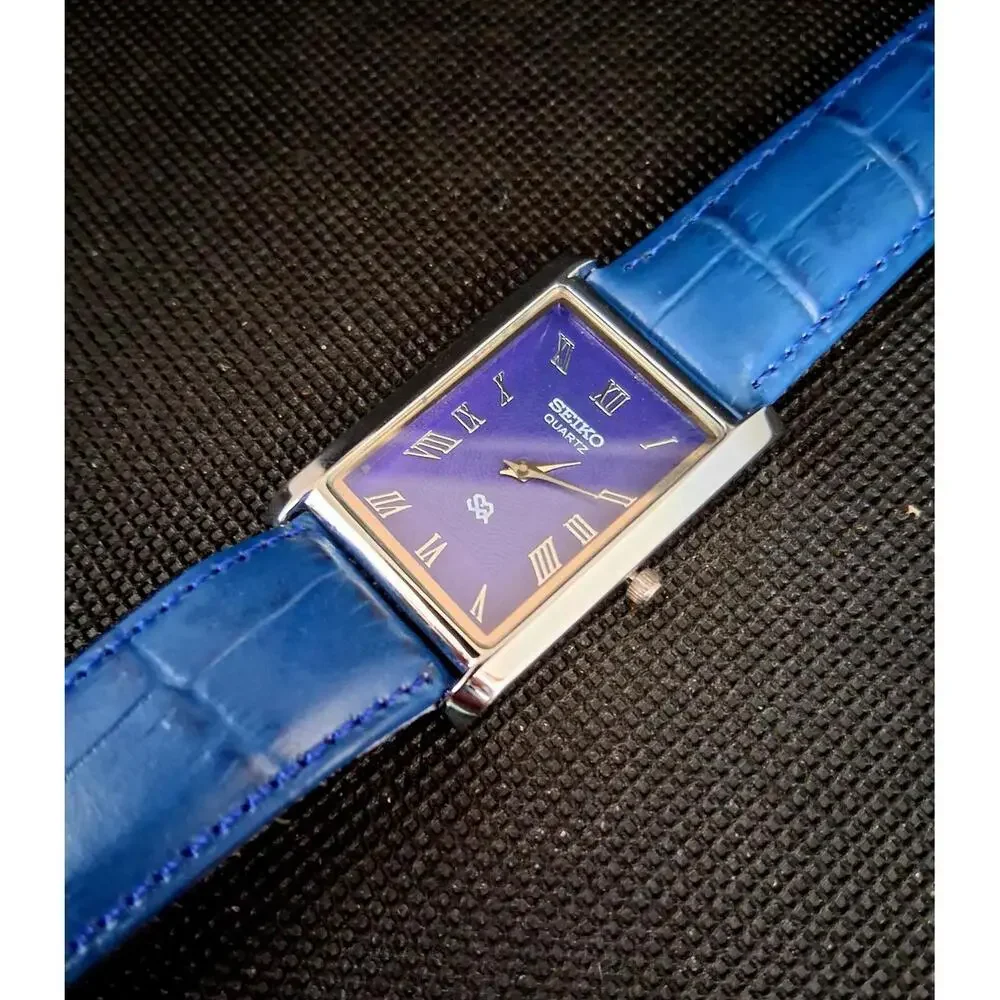 Seiko Blue Leather Strap Rectangular Watch